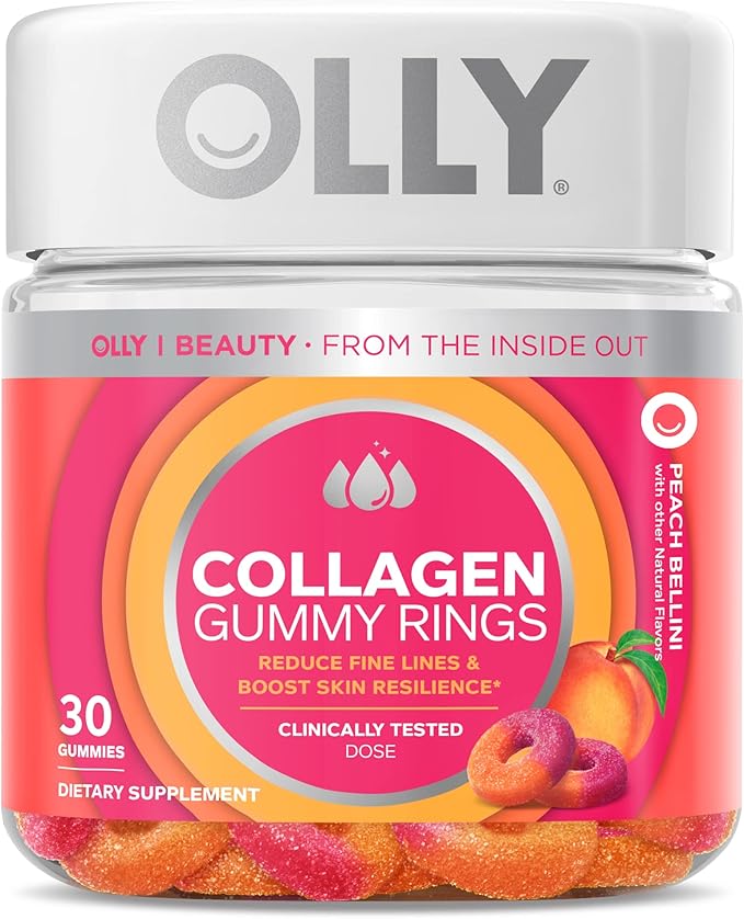 OLLY Collagen Gummy Rings, Supports Skin Elasticity and Firmness, 2.5g Collagen, Clinically-Tested, Peach, 15 Day Supply - 30 Count