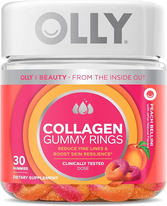 OLLY Collagen Gummy Rings, Supports Skin Elasticity and Firmness, 2.5g Collagen, Clinically-Tested, Peach, 15 Day Supply - 30 Count