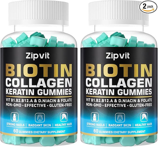 Biotin Collagen Gummies – Hair Skin and Nails Vitamins for Women & Men – Hair Growth Vitamins: B1, B2, B3, B6, B7, Collagen, Keratin, Vitamin A & D – Hair Growth Supplement – 120 Gummy Bears
