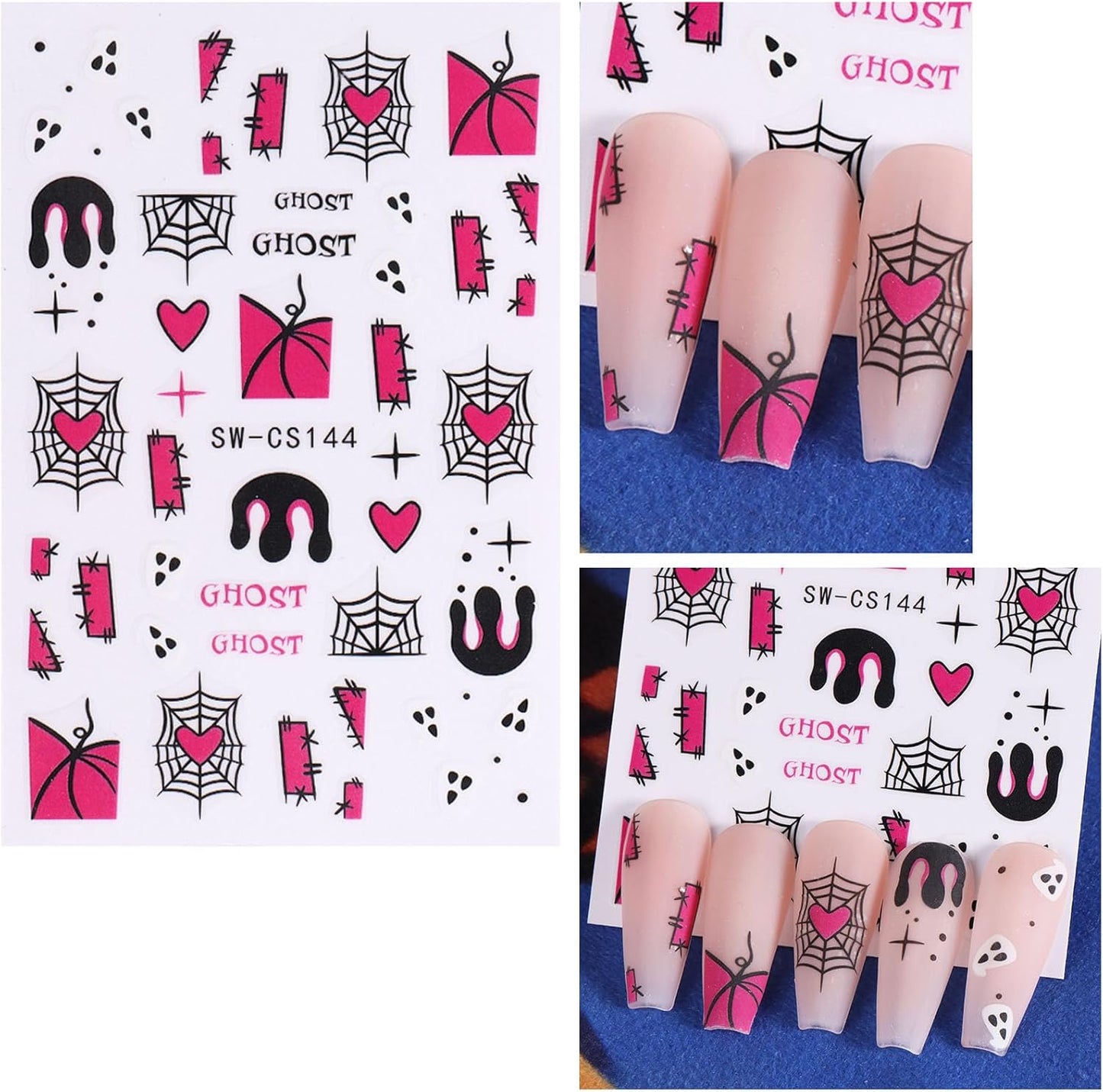 Halloween Nail Art Stickers for Nail Art Cute Pumpkin Nail Stickers Self Adhesive Nail Design Ghost Spider Web Bat Flower Heart Cat Nail Decals for Women Girls DIY Manicure 8 Sheets