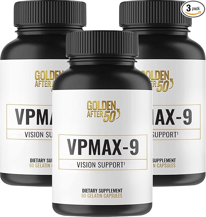 Golden After 50 VpMax-9 - Sight Care and Antioxidant Supplement with Eye Vitamins, Lutein, Lycopene and Bilberry Extract - 3 Bottles