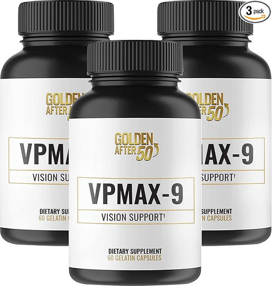 Golden After 50 VpMax-9 - Sight Care and Antioxidant Supplement with Eye Vitamins, Lutein, Lycopene and Bilberry Extract - 3 Bottles