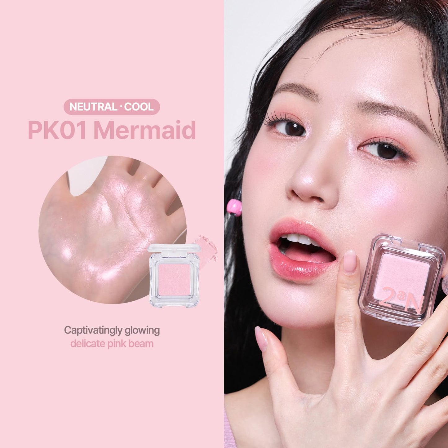 2aN Pure Glash Highlighter – Glass-Like Sheen Powder Highlighter for a Natural, Radiant Glow | Buildable, Long-Lasting, Lightweight Formula (MERMAID, 0.8oz)