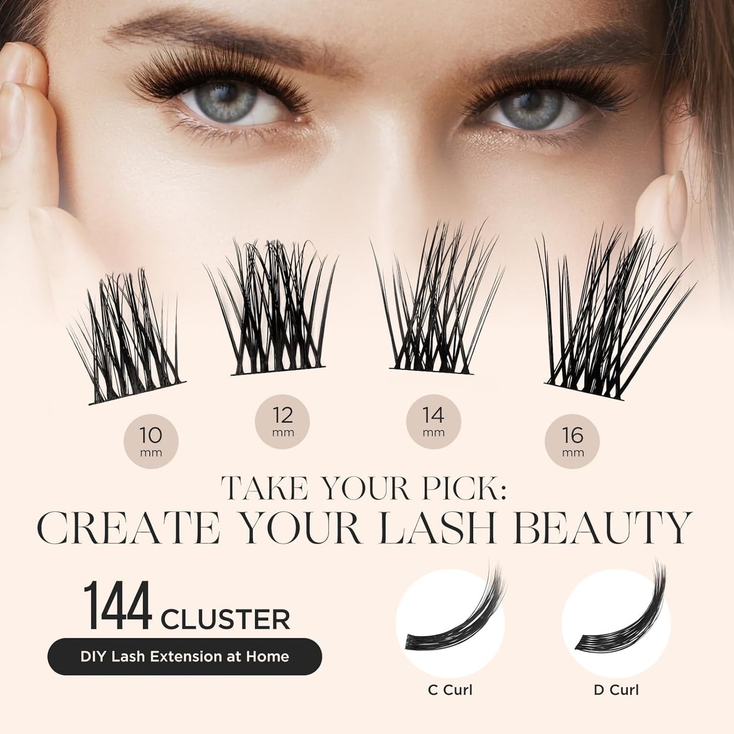 PopUp Lash Clusters 144 Pcs Cluster Lashes DIY Cluster Eyelash Extensions Mega Volume Reusable Individual Lashes Cluster Volume Look Super Thin Band & Soft(705）