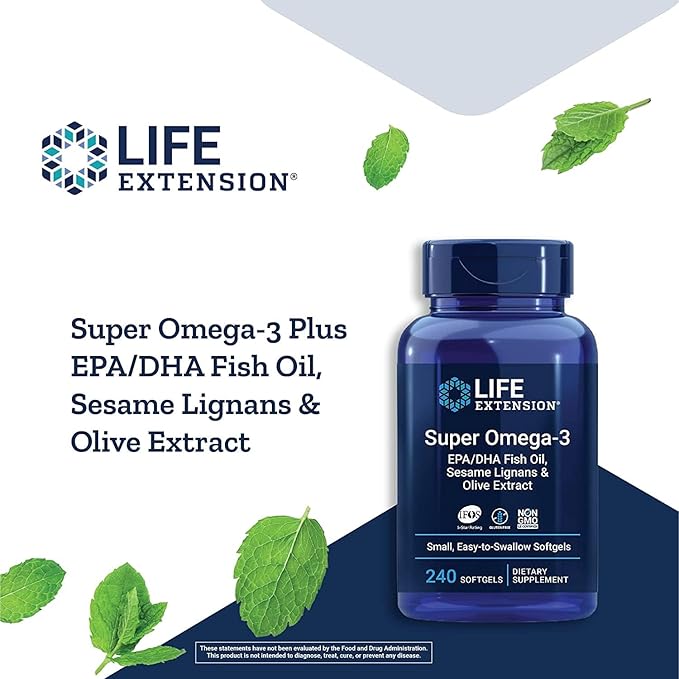 Life Extension Super Omega-3 EPA/DHA Fish Oil, Sesame Lignans & Olive Extract - Omega 3 Supplement - for Heart Health and Brain Support - Gluten Free, Non-GMO - 240 Easy-to-Swallow Softgels