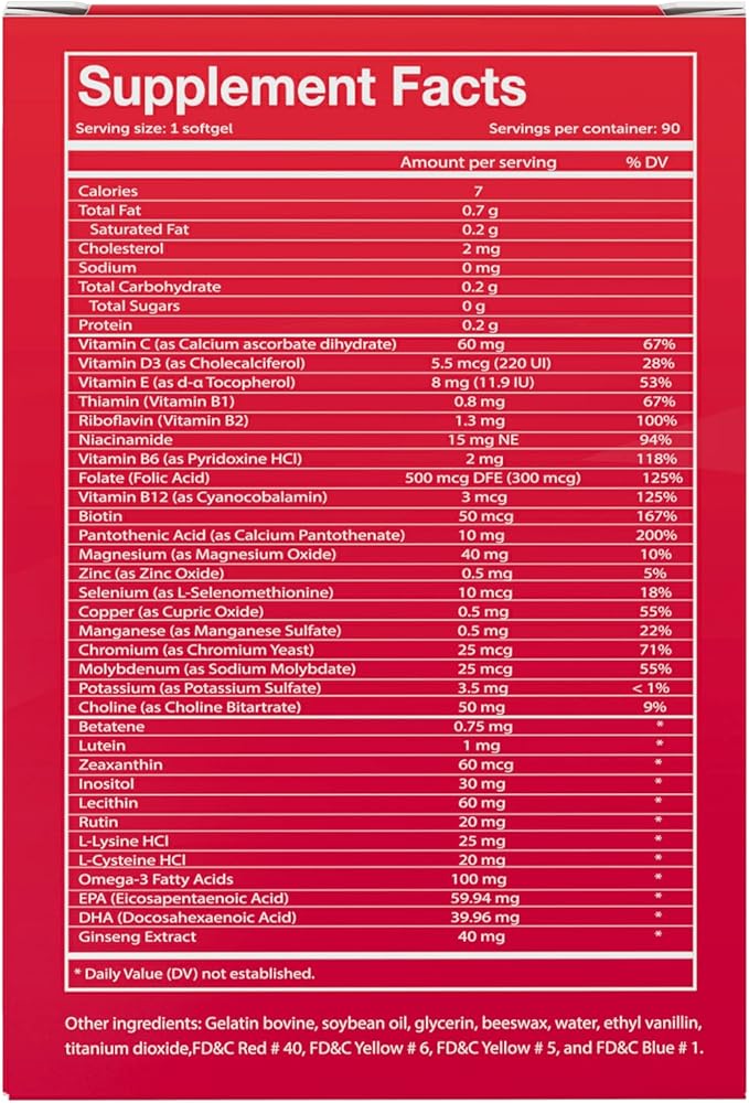 Vivioptal Active, 90 Softgels, Ginseng & Omega 3, Multivitamin & Multimineral, Gluten Free, German Formula