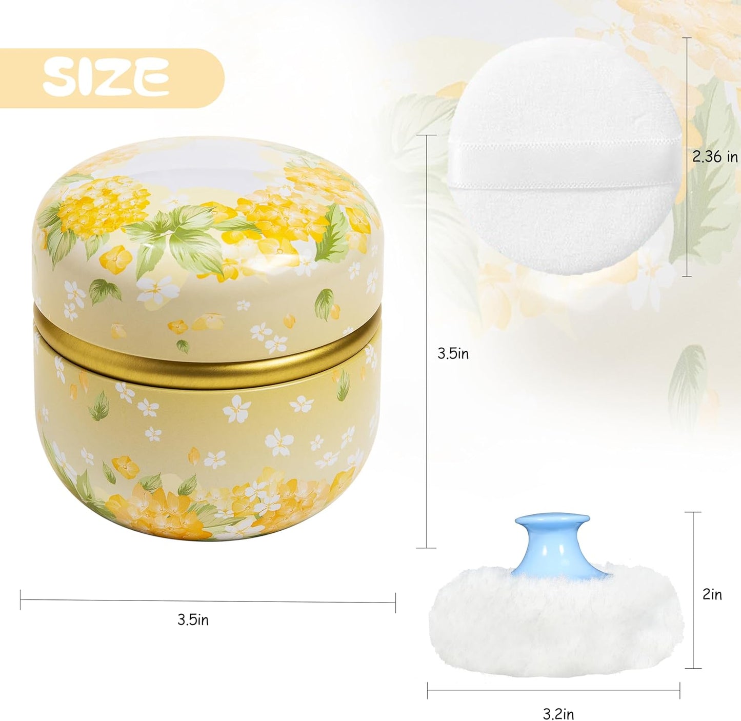 WEMEGA Body Powder Case with Powder Puff Powder Container Tea Box for Baby and Women Powder Puff and Powder Case for Travel (Yellow Flower1)