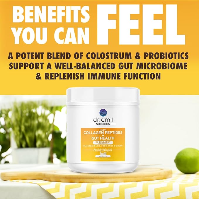 DR. EMIL NUTRITION Collagen Peptides Powder Plus Gut Health Supplement - Collagen Powder for Women with Colostrum & Probiotics for Gut Support & Immunity - Collagen Supplements for Hair, Skin & Nails