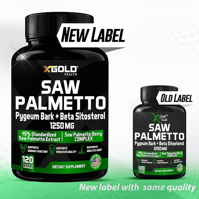 X Gold Health Saw Palmetto Prostate Supplement for Men | Pygeum Bark | Beta Sitosterol Supplement | Potent 3X Formula | Urinary Function Prostate | DHT Blocker Hair Growth | 4 Month Supply Male Pills