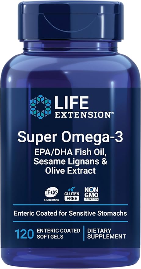Life Extension Super Omega-3 EPA/DHA Fish Oil, Sesame Lignans & Olive Extract – Heart Health, Brain Health, Inflammation Health Support, Gluten-Free, Enteric-Coated, Non-GMO, 120 Softgels