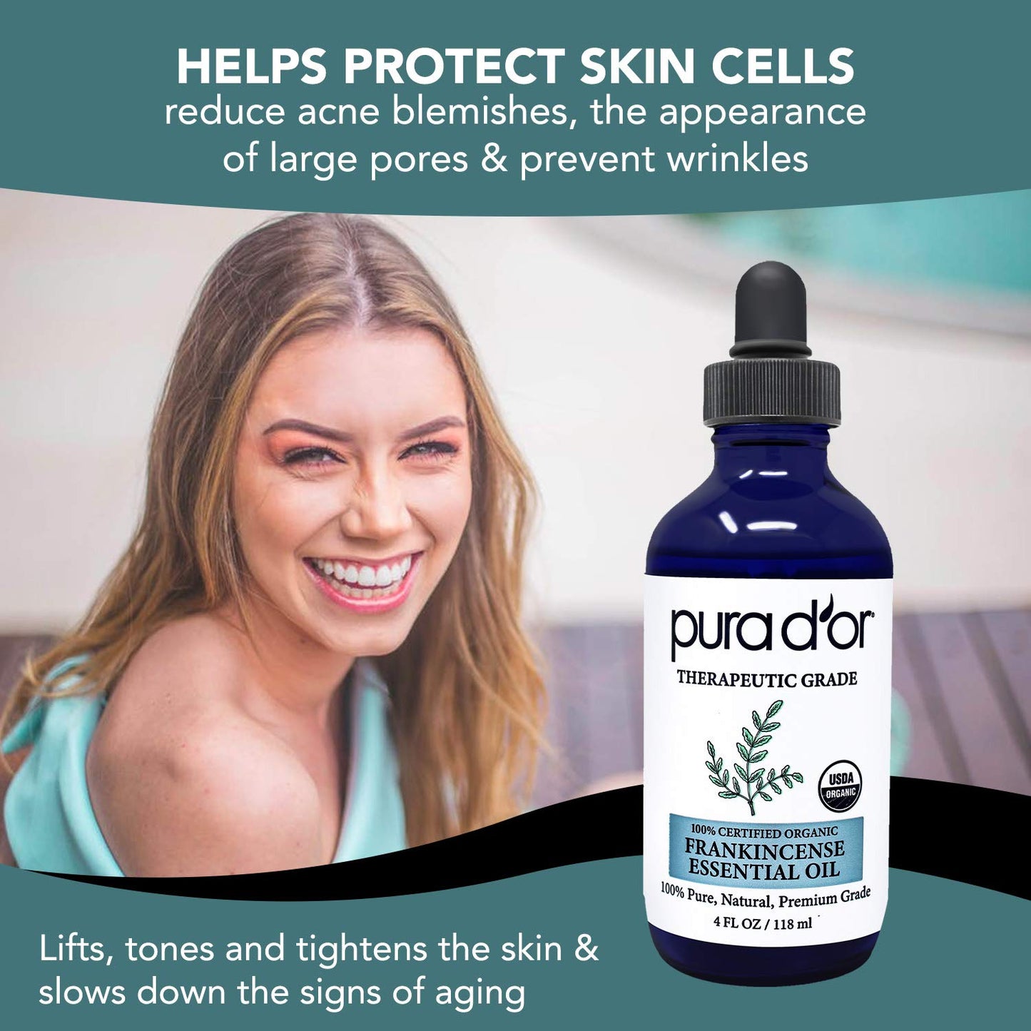 PURA D'OR ORGANIC Frankincense Essential Oil (4oz with Glass Dropper) 100% Pure & Natural Therapeutic Grade For Hair, Body, Skin, Aromatherapy Diffuser, Relaxation, Meditation, Mood, Massage, DIY Home