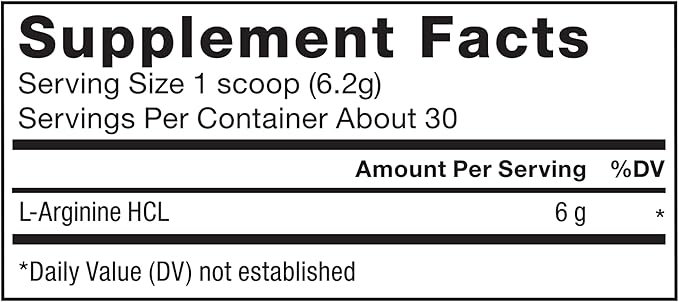 FORCE FACTOR L Arginine HCL, L-Arginine Supplement to Boost Nitric Oxide for Better Circulation, Blood Flow, and Muscle Pumps, L Arginine Powder 6000mg, Unflavored, 30 Servings
