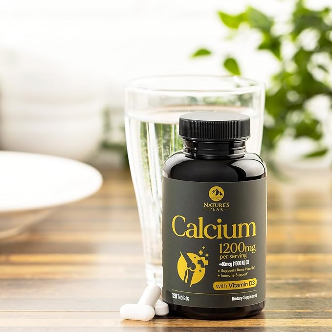 Calcium 1200 mg with Vitamin D3, Calcium Supplement Vitamins, Supports Bone Strength, Teeth & Immune System, Calcium Supplements for Women & Men, Nature's Absorbable Calcium Carbonate - 120 Tablets