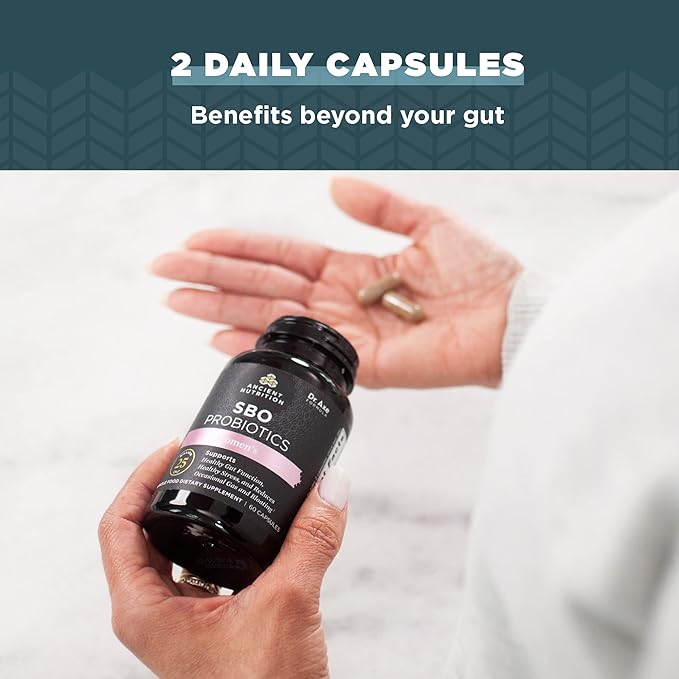 Probiotics for Women by Ancient Nutrition, SBO Probiotics Women's 60 Ct, Digestive and Immune Support, Bloating Relief for Women, Gluten Free, Superfoods Blend, 25 Billion CFUs*