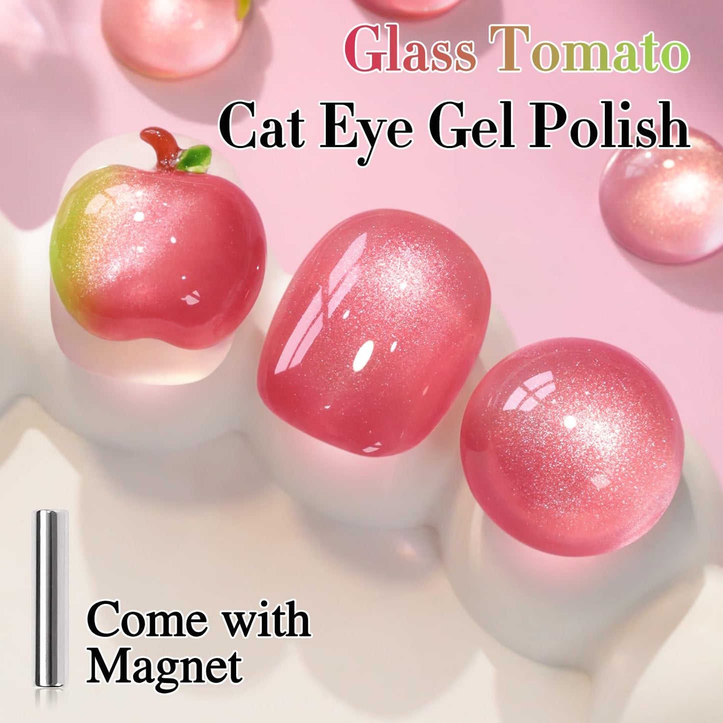 Double Rhythm 0.5 OZ Cat Eye Gel Polish with Magnet 15ML Holographic Glitter Shimmer Translucent Jelly Color Magnetic Nail Polish Salon DIY at Home (Red Pink-MC1207)