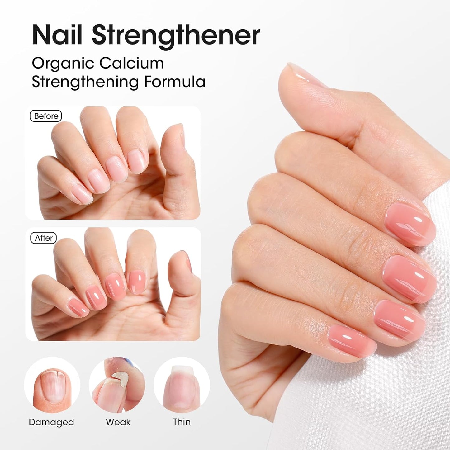 GELLEN 4-In-1 Illuminating Nail Concealer Base Coat Polish Dusty Rose Pink, Sheer Nail Strengthener Ridge Filler for Nails, Calcium Formula Smoothes Strengthens Nails, Quick Dry, Hema Free, Non-toxic