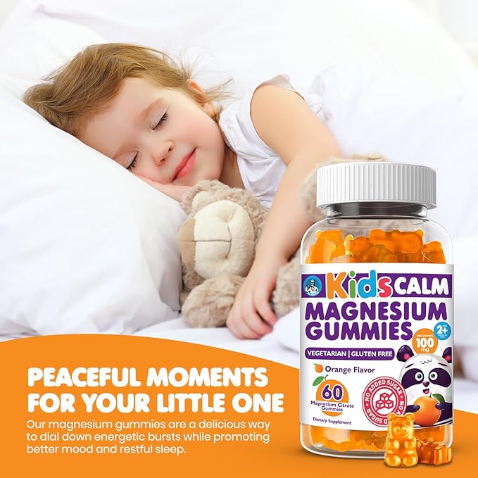 Sugar-Free Calm Magnesium Gummies for Kids and Adults (Orange) - Kids Magnesium Gummies for Relaxation & Sleep Support - Magnesium Citrate Gummies (60 Count)