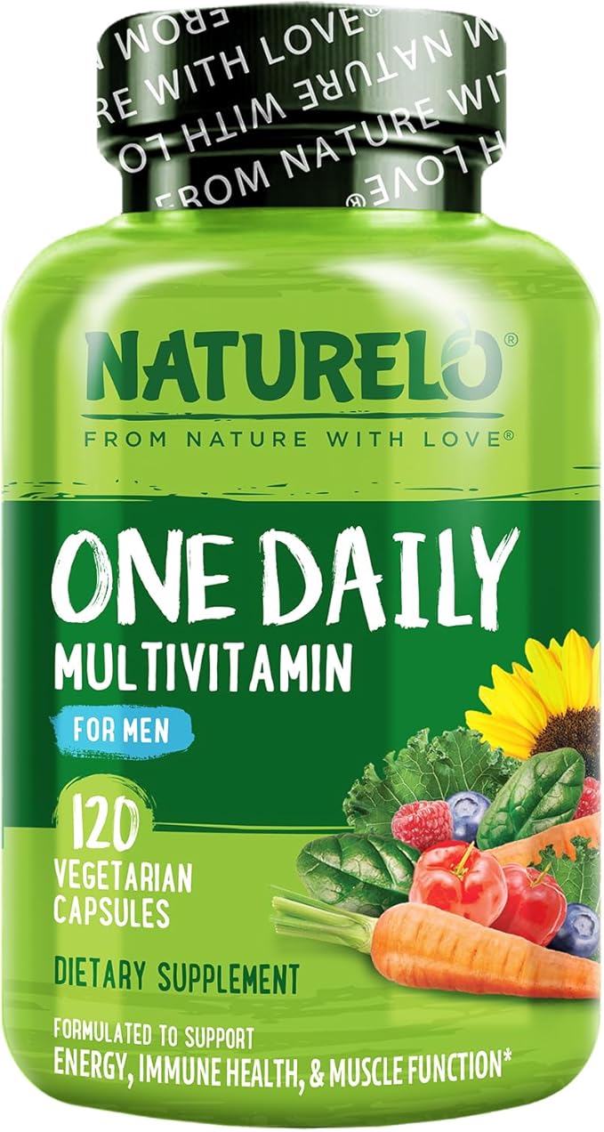 NATURELO Mens Multivitamins - One Daily Multivitamin for Men with Vitamins, Minerals & Organic Whole Foods, Boost Energy & Health, Non-GMO, 120 Vegetarian Capsules