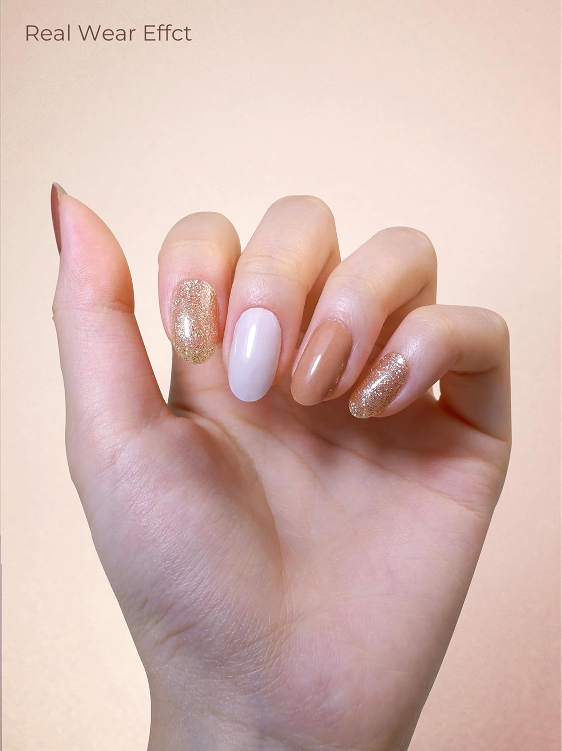 Pre Cured Gel Nail Strips - 44PCS Salon Quality Gel Nail Stickers - Long Lasting Polish Wraps for Women no UV Light Needed Easy Apply& Remove (Cinnamon Brown）