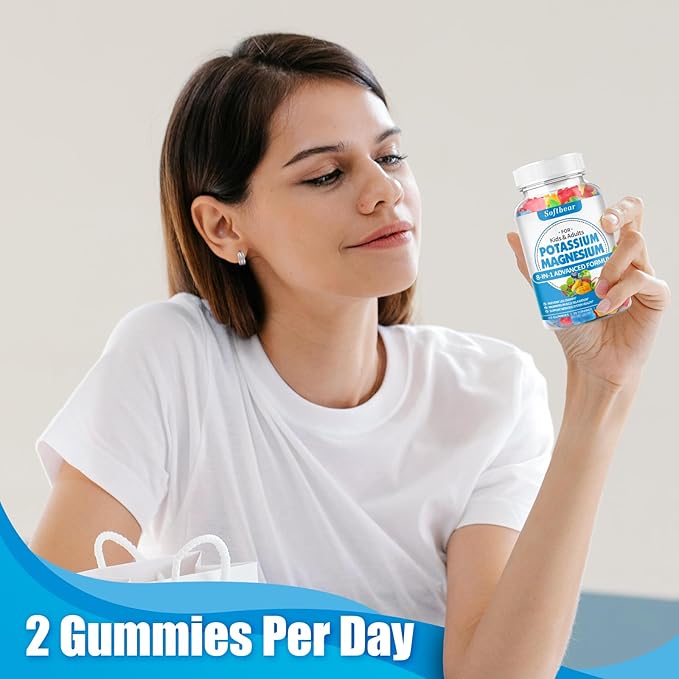 softbear Sugar Free Potassium Magnesium Gummies for Adults Kids, High Absorption Potassium Supplement Gummies Supports Leg Cramps & Muscle & Immune Health, Delicious Mixed Fruit Flavor 120 Count