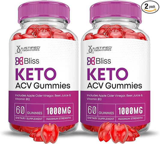 (2 Pack) Bliss Keto ACV Gummies Advanced Formula 1000MG Bliss Keto Gummies Apple Cider Vinegar Boost Formulated with Pomegranate Beet Juice Powder B12 Vegan Non GMO 120 Gummys