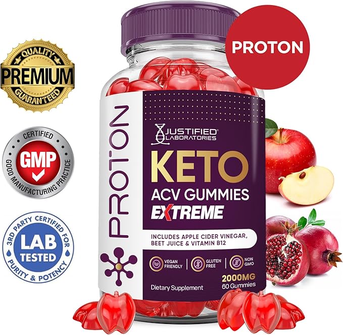 (2 Pack) Proton Protein Keto ACV Gummies Extreme 2000MG Proton Keto Gummies Apple Cider Vinegar Formulated with Pomegranate Beet Juice Powder B12 Vegan Non GMO 120 Gummys