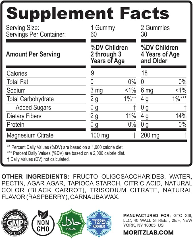 DR. MORITZ Sugar-Free Calm Magnesium Gummies for Kids and Adults - Kids Magnesium Gummies - Magnesium Citrate Gummies (60 Count (Pack of 2), Raspberry)