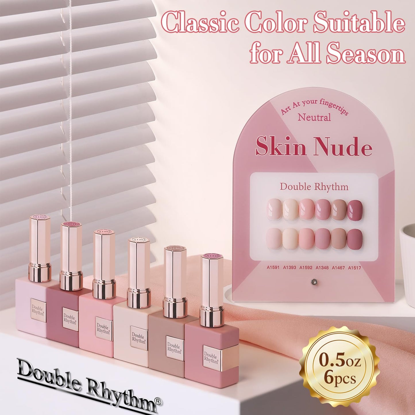 Double Rhythm 6 Pcs 15 ML Gel Polish Set Same Color Same Bottle Soak Off Gel Polish Kit Nail Art Manicure Salon DIY at Home for Women (Light Dark Nude Pink Beige-T6-17)