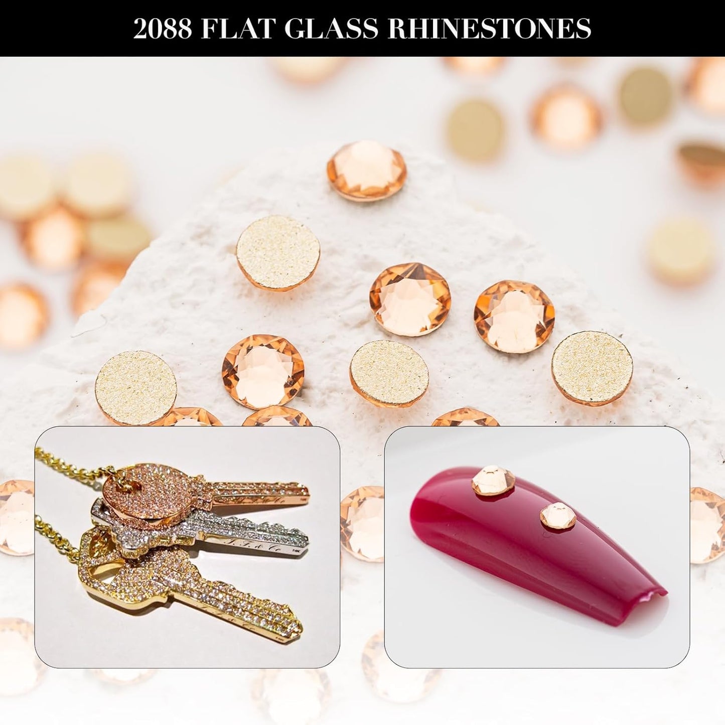 Novani Champagne Rhinestones 1440pcs Flat Back Round Rhinestone Style 2088 Sparkly Crystal Gemstones for Nail Art and Crafting SS20,4.6-4.8mm