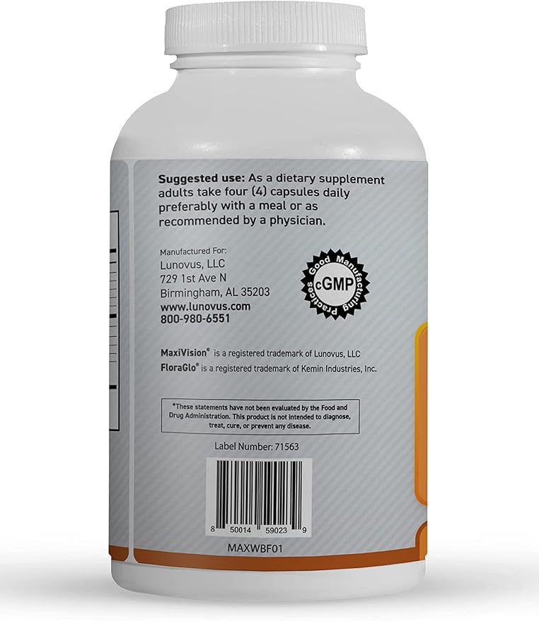 MaxiVision® AREDS 2 Whole Body Formula - AREDS 2 Eye Vitamins w/Lutein and Zeaxanthin - for Macular Support - Eye Supplements for Eye Strain - 120 Capsules Count, 1 Bottle