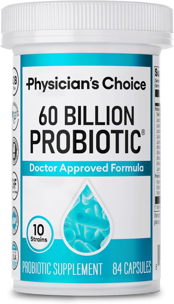 Physician's CHOICE Probiotics 60 Billion CFU - 10 Strains + Organic Prebiotics - Immune, Digestive & Gut Health - Supports Occasional Constipation, Diarrhea, Gas & Bloating - for Women & Men - 84ct