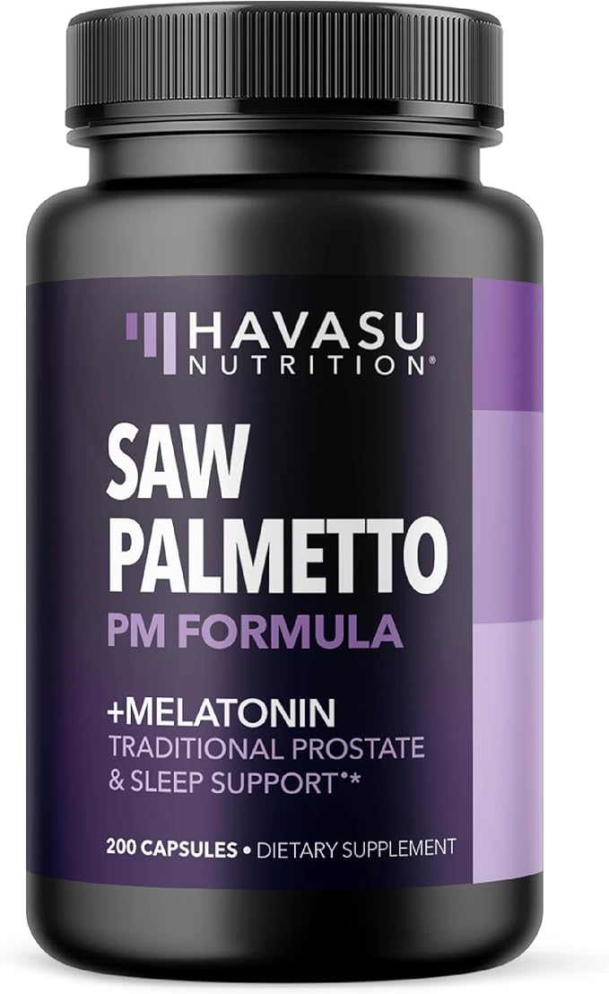 Night Time Saw Palmetto for Men - Saw Palmetto With Melatonin 3 mg and Chamomile Extract - Sleep & Prostate Supplement - Reduce Urinary Frequency for Men & Support Bladder in PM - Over 6 Month Supply