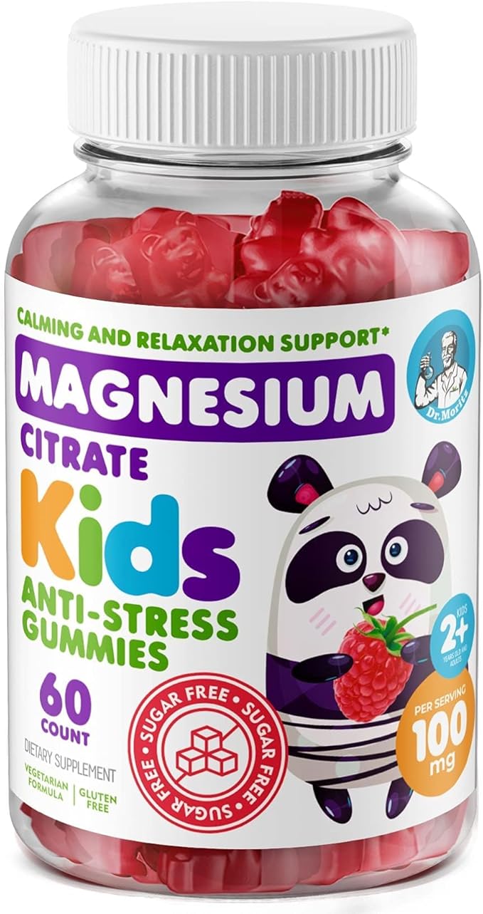 DR. MORITZ Sugar-Free Calm Magnesium Gummies for Kids and Adults - Kids Magnesium Gummies - Magnesium Citrate Gummies (60 Count (Pack of 1), Raspberry)