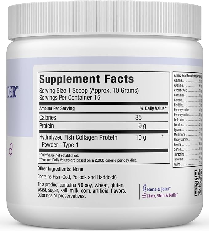 Marine Collagen Powder Unflavored - Type I Vital Wild Caught Kosher Collagen Protein Powder for Women & Men - Zero Taste - Easy to Mix, Fast to Dissolve Hydrolyzed Fish Collagen Powder - 5.46 oz