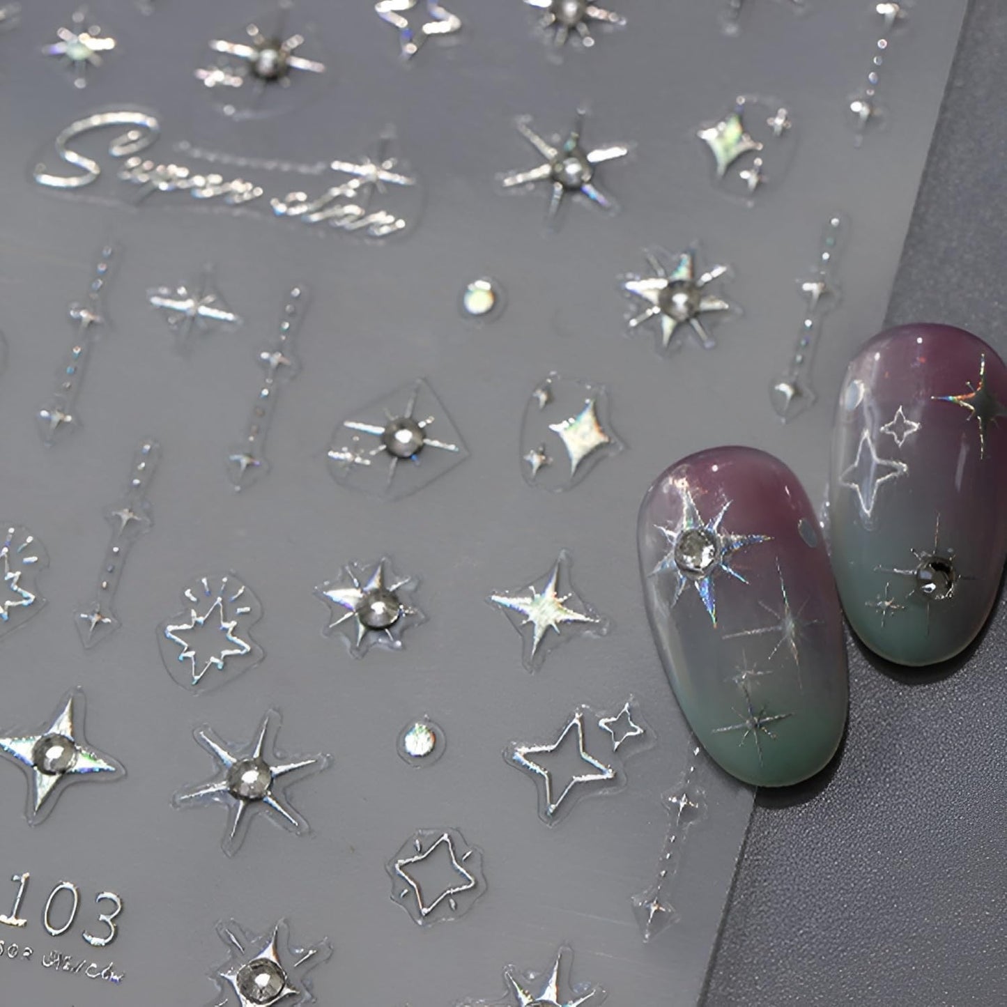 Star Nail Stickers for Nail Art 5D Embossed Self Adhesive Aurora Star Nail Art Stickers Star Nail Decals with Glitter Shiny Nail Art Design Star Nail Supplies for Women for DIY Manicure Decoration