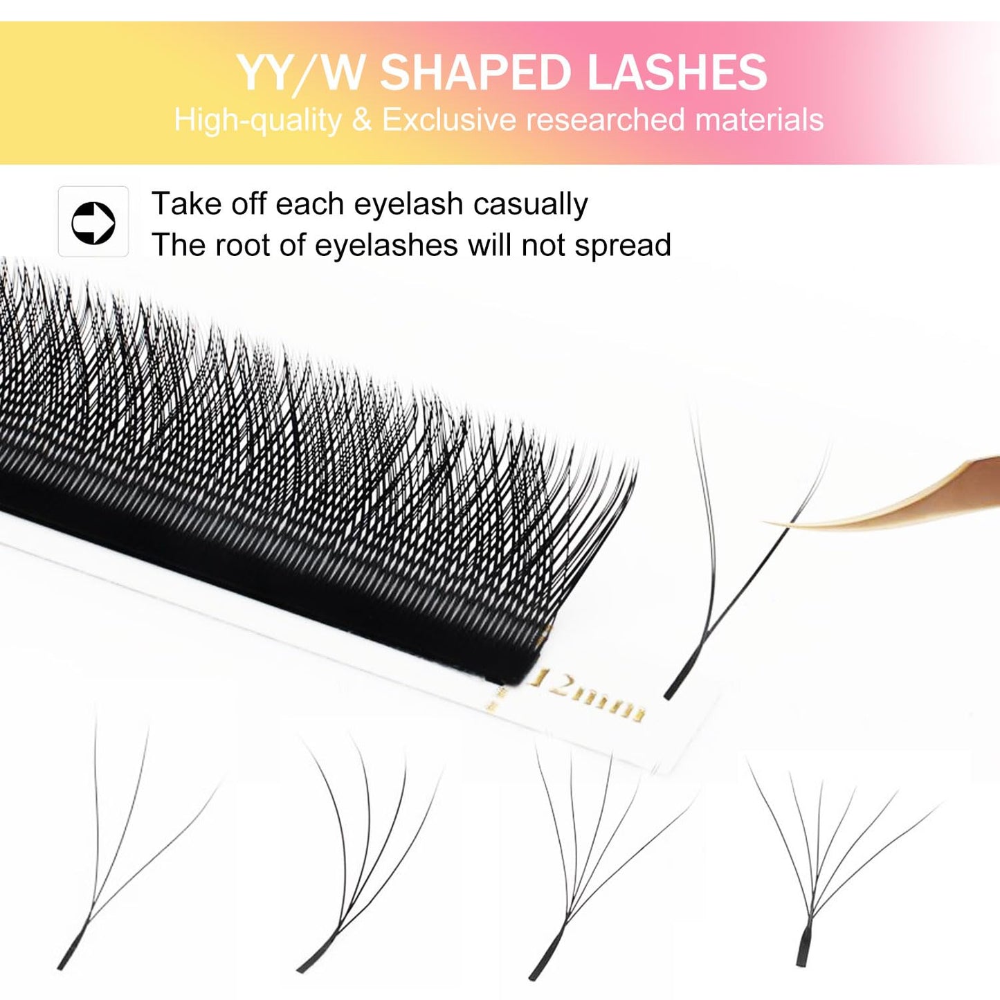 W Lash Extensions Supplies 3D Eyelash Extensions W Shape 0.07mm Thickness C Curl 15mm Premade Fans Easy Fan Lashes Volume Matte Black 12 Rows Crisscross Eye Lashes(W-3D-0.07-C,15mm)
