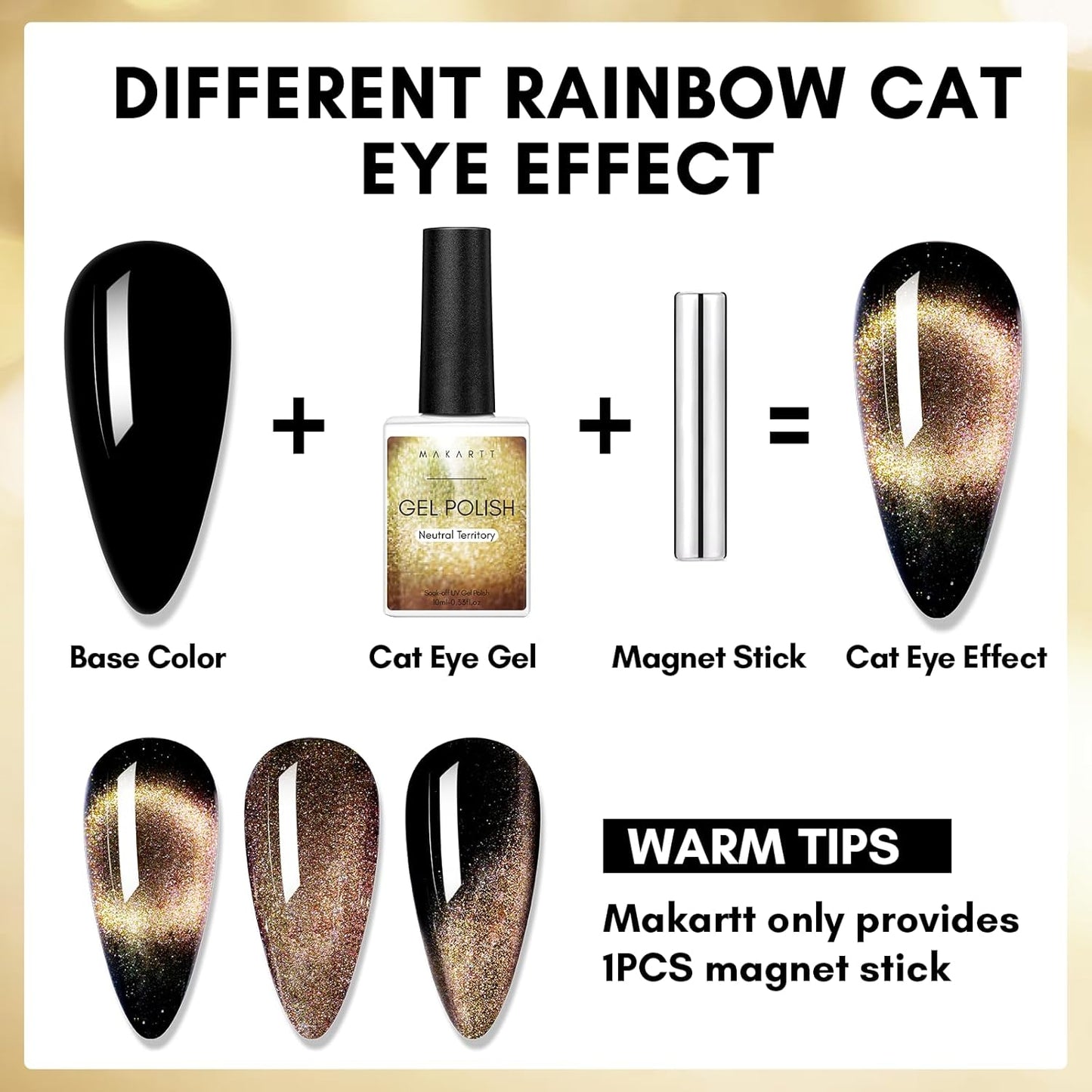 Makartt Cat Eye Gel Nail Polish: Black Hole Holographic Sparkly Gels with Magnet Stick, UV LED Soak Off Gel Polish for Nail Art Designs, Neutral Territory