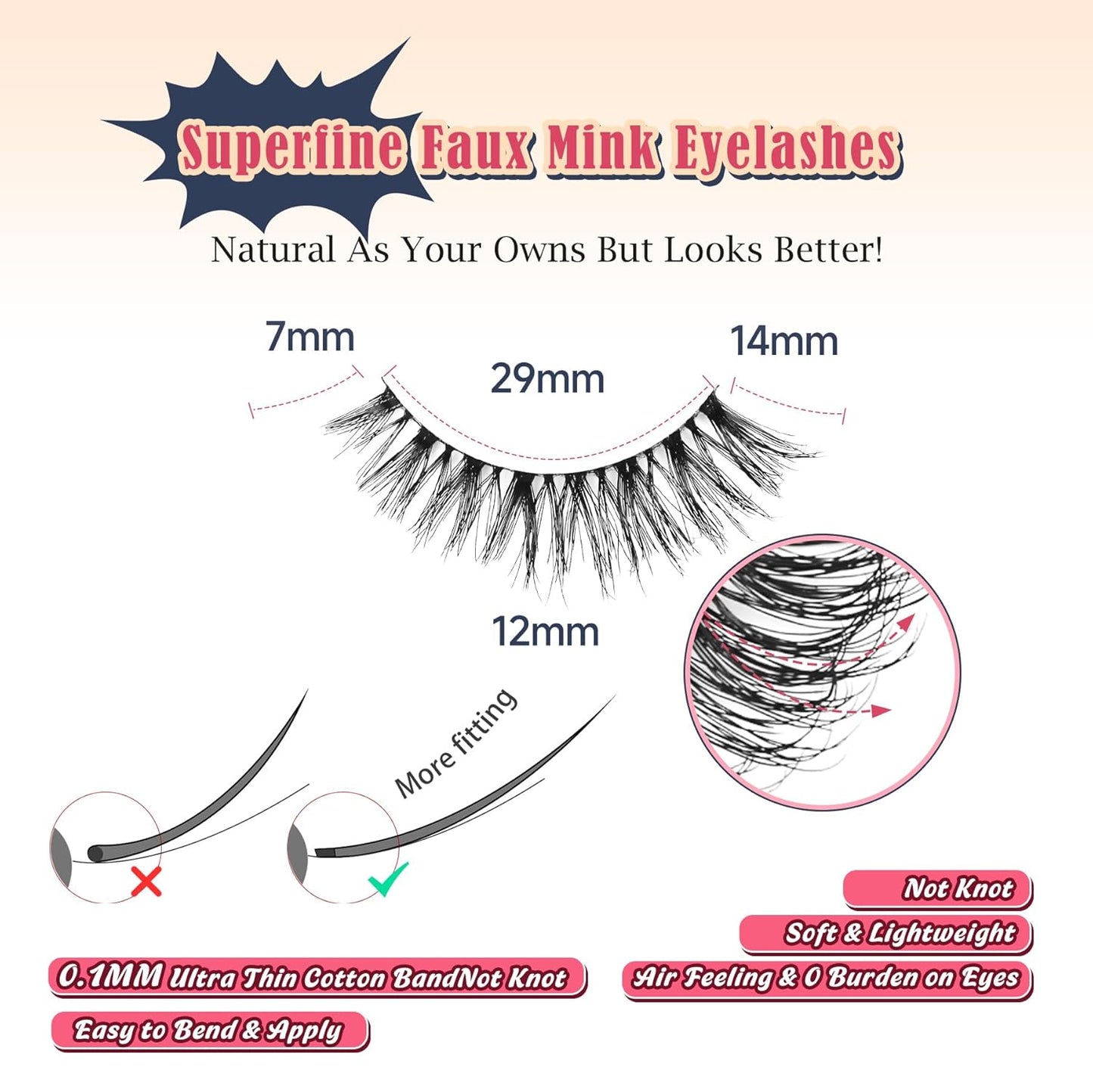 Wipsy Lashes Cat Eye False Eyelashes Natural Look 7 Pair Lash Strips Siligli