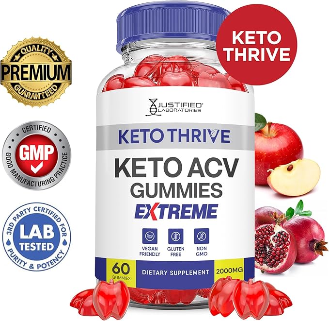 (10 Pack) Keto Thrive Keto ACV Gummies Extreme 2000MG Keto Thrive Keto Gummies Apple Cider Vinegar Formulated with Pomegranate Beet Juice Powder B12 Vegan Non GMO 600 Gummys