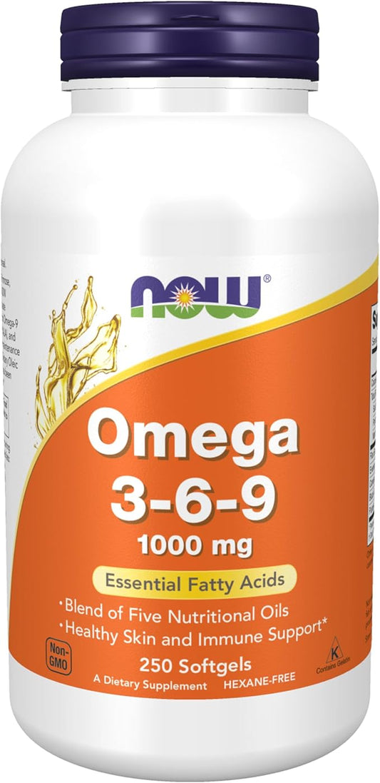 NOW Supplements, Omega 3-6-9 1000 mg with a blend of Flax Seed, Evening Primrose, Canola, Black Currant and Pumpkin Seed Oils, 250 Softgels