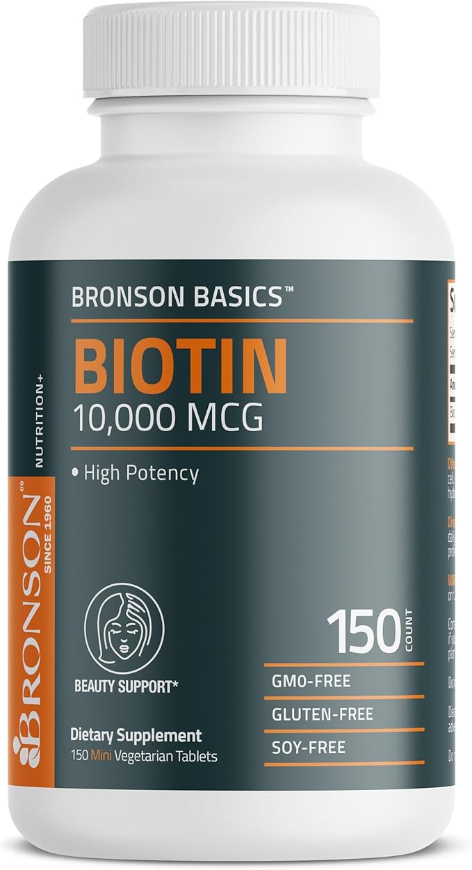 Bronson Biotin 10,000 MCG Supports Healthy Hair, Skin & Nails & Energy Production - High Potency Beauty Support - Non-GMO, 150 Vegetarian Tablets
