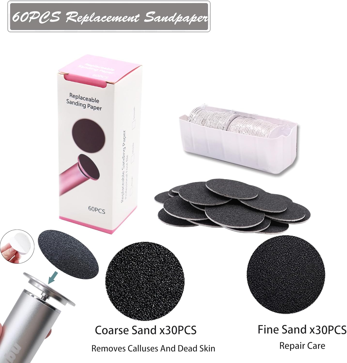 Electric Feet Callus Remover Professional Powerful Foot File Pedicure Grinder Sanders with 60PCS Replacement Sandpaper Discs Heel Scraper for Dead Dry Crack Skin Calluses Speed Adjustable Silver