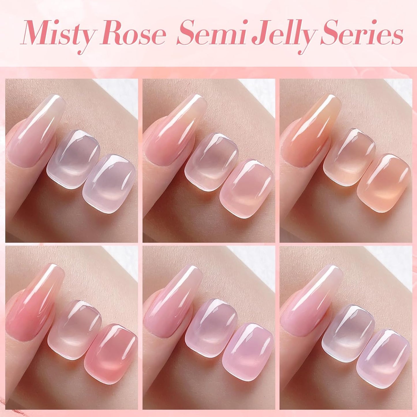 Born Pretty Jelly Pink Gel Nail Polish Nude Pink Sheer Translucent Gel Polish Milky Natural Gel Polish Set Nail Art Manicure DIY Kit Home Salon 6PCS
