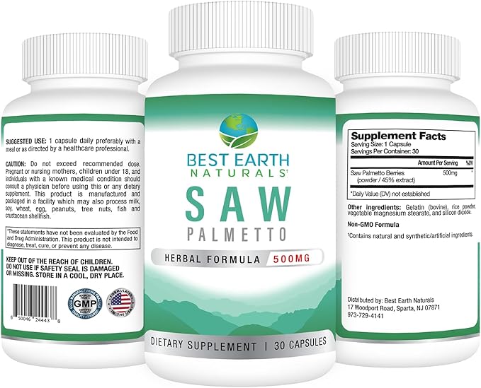 Best Earth Naturals Saw Palmetto 500 mg to Support Hair, Prostate, Urinary Tract 30 Count