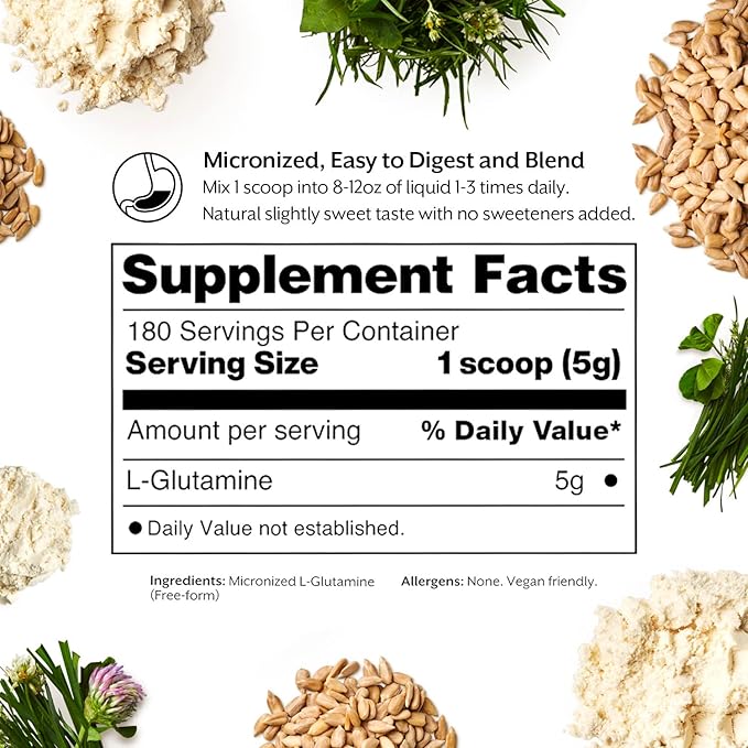 ProMix Nutrition L Glutamine Powder Supplement, Pure micronized Free Form l-glutamine - Muscle Recovery, Digestive Support, Gut Health - Unflavored, 2lb