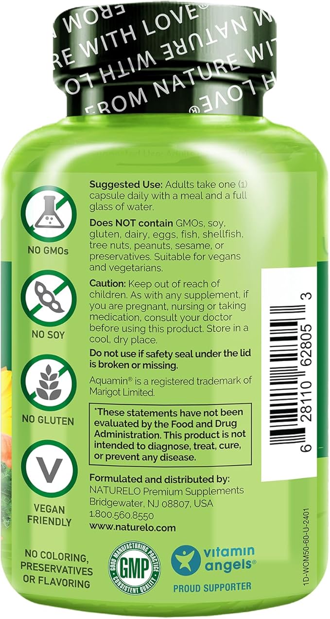 NATURELO One Daily Multivitamin for Women 50+ (Iron Free) - Menopause Support for Women Over 50 - Whole Food Supplement - Non-GMO - No Soy - 60 Capsules - 2 Month Supply