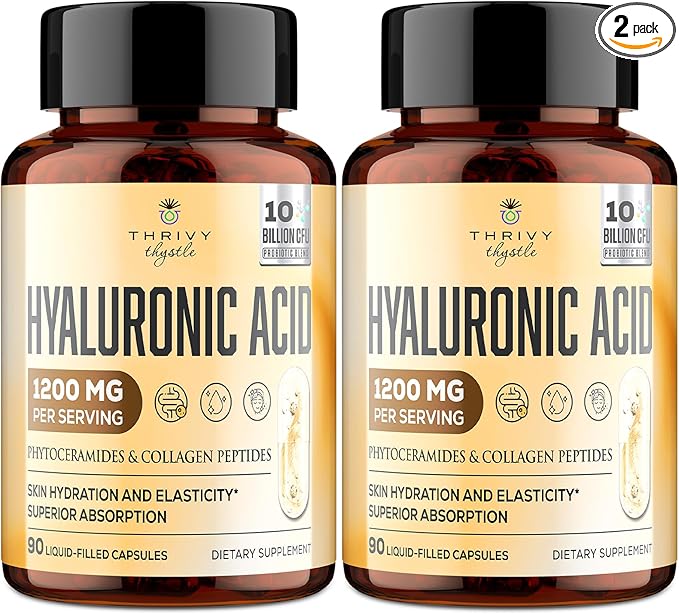 Hyaluronic Acid Capsules - Hylunaric Acid 1200 mg, with Collagen Peptides, Vitamin C, Phytoceramides - Hyaluronic Acid Supplement for Skin, Eyes, Bones, Gastrointestinal (2 Pack)