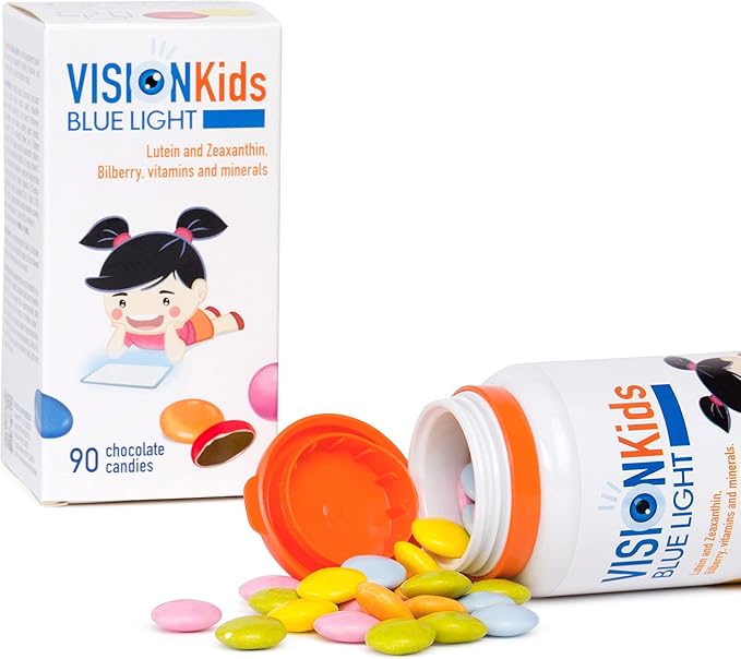 OMEGOR Vision Kids Blue Light Children’s Vision Supplement Made from Lutein, zeaxanthin and Blueberry | Delicious Dark Chocolate Candies I 90 Chocolate Candies