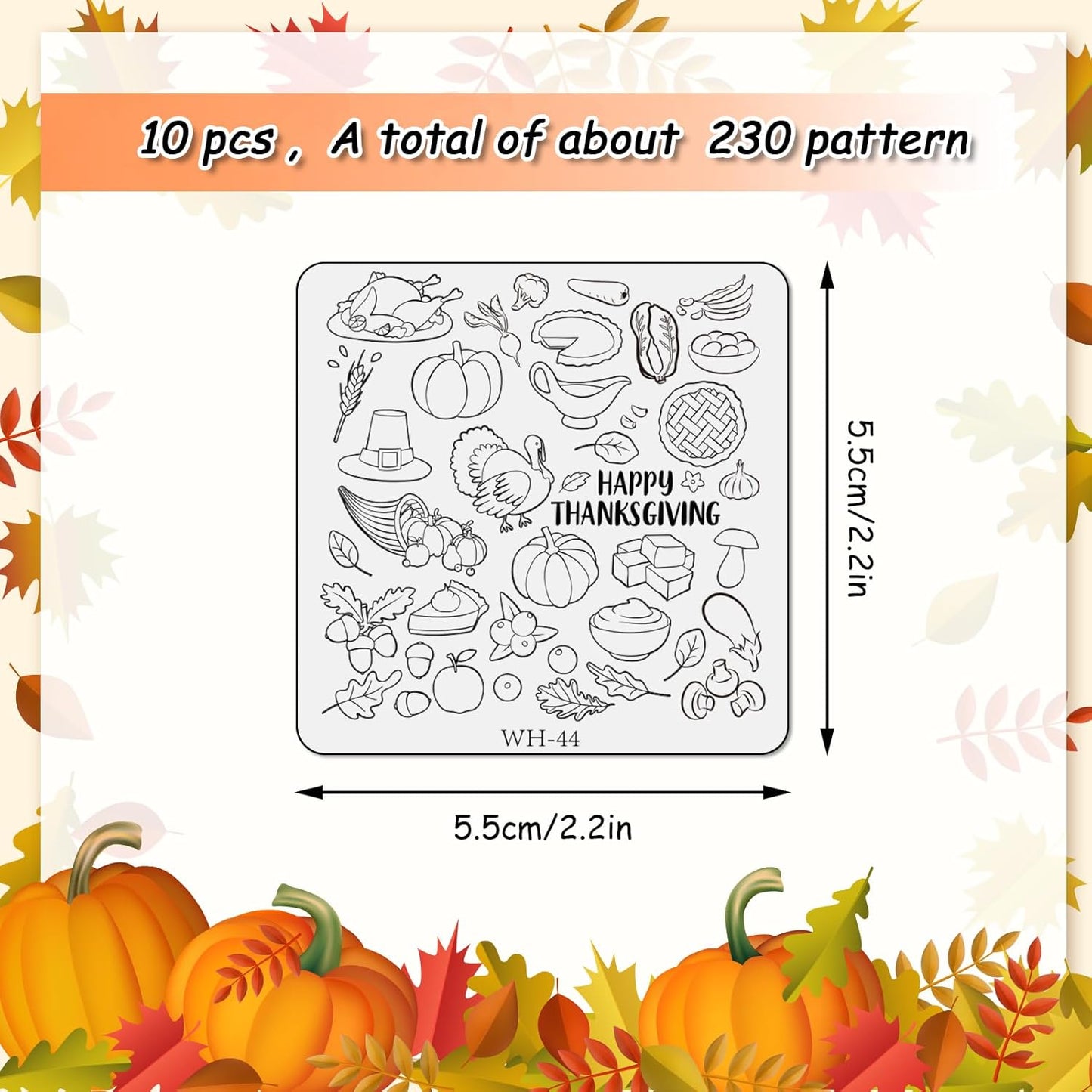 Whaline 10 Sheet Fall Nail Art Stamping Plates Kit Happy Thanksgiving Pumpkins Maple Leaf Gnome Plaid Autumn Blessings Collection Nail Art Plate for Autumn Thanksgiving Nail Art Design DIY Print