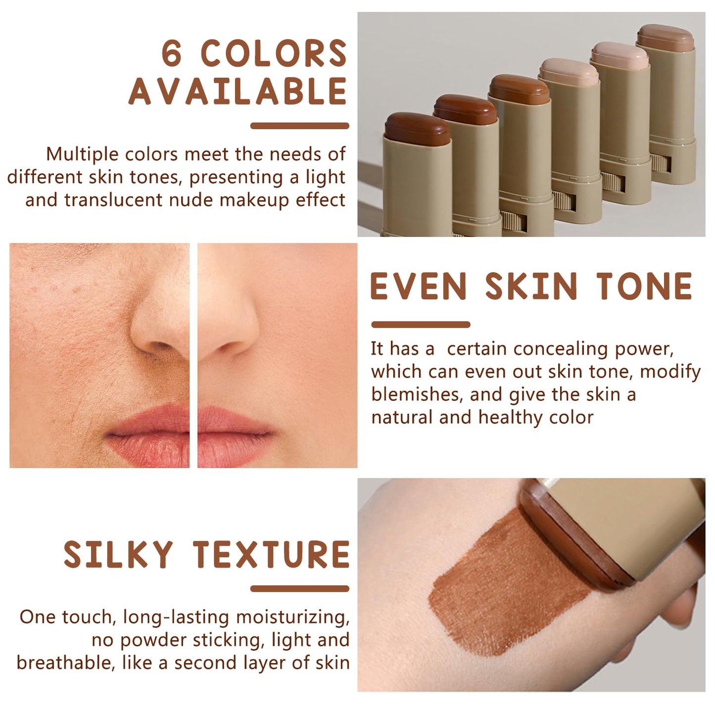 2PCS Foundation Stick Beauty Balm Serum Boosted Skin Tint, Solid Tinted Moisturizing Serum Contour Stick, Natural Fit, Moisturizing ＆ Concealing Foundation Sticks (#04)